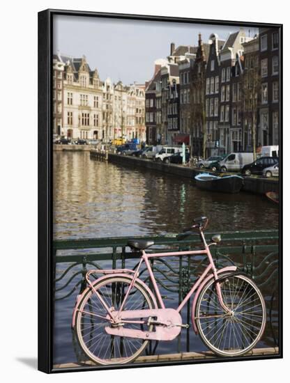 Old Pink Bicycle by the Herengracht Canal, Amsterdam, Netherlands, Europe-Amanda Hall-Framed Photographic Print