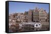 Old Port and Guild Houses on the Graslei, River Lys (Leie) Waterway, Ghent, Belgium, Flanders-Jenny Pate-Framed Stretched Canvas