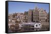 Old Port and Guild Houses on the Graslei, River Lys (Leie) Waterway, Ghent, Belgium, Flanders-Jenny Pate-Framed Stretched Canvas