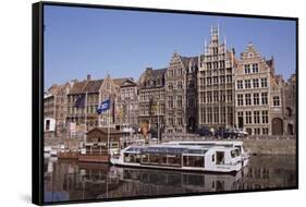 Old Port and Guild Houses on the Graslei, River Lys (Leie) Waterway, Ghent, Belgium, Flanders-Jenny Pate-Framed Stretched Canvas