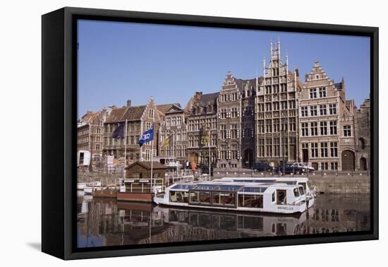 Old Port and Guild Houses on the Graslei, River Lys (Leie) Waterway, Ghent, Belgium, Flanders-Jenny Pate-Framed Stretched Canvas