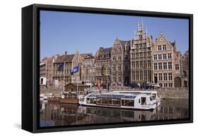 Old Port and Guild Houses on the Graslei, River Lys (Leie) Waterway, Ghent, Belgium, Flanders-Jenny Pate-Framed Stretched Canvas