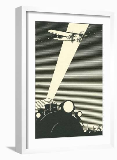 Old Prop Plane in Spotlight-null-Framed Art Print