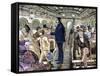 Old Railroad Car. inside View with Passengers. United States.-Tarker-Framed Stretched Canvas