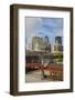 Old Railroad Station framing view of Des Moines skyline, capital of Iowa-null-Framed Photographic Print