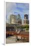 Old Railroad Station framing view of Des Moines skyline, capital of Iowa-null-Framed Photographic Print