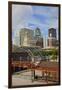 Old Railroad Station framing view of Des Moines skyline, capital of Iowa-null-Framed Photographic Print