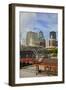 Old Railroad Station framing view of Des Moines skyline, capital of Iowa-null-Framed Photographic Print