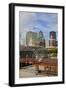 Old Railroad Station framing view of Des Moines skyline, capital of Iowa-null-Framed Photographic Print