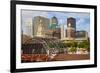 Old Railroad Station framing view of Des Moines skyline, capital of Iowa-null-Framed Photographic Print