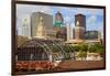 Old Railroad Station framing view of Des Moines skyline, capital of Iowa-null-Framed Photographic Print