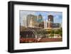 Old Railroad Station framing view of Des Moines skyline, capital of Iowa-null-Framed Photographic Print