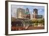 Old Railroad Station framing view of Des Moines skyline, capital of Iowa-null-Framed Photographic Print