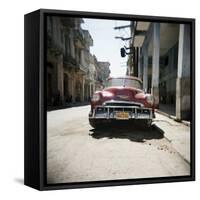 Old Red American Car, Havana, Cuba, West Indies, Central America-Lee Frost-Framed Stretched Canvas