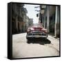 Old Red American Car, Havana, Cuba, West Indies, Central America-Lee Frost-Framed Stretched Canvas