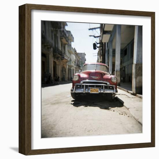 Old Red American Car, Havana, Cuba, West Indies, Central America-Lee Frost-Framed Photographic Print