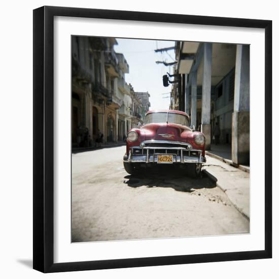 Old Red American Car, Havana, Cuba, West Indies, Central America-Lee Frost-Framed Photographic Print