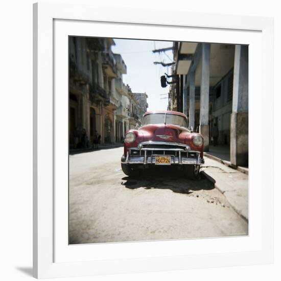 Old Red American Car, Havana, Cuba, West Indies, Central America-Lee Frost-Framed Photographic Print