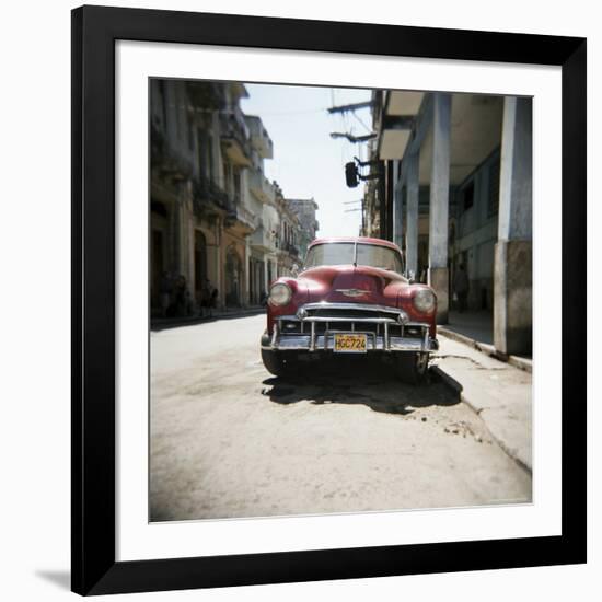 Old Red American Car, Havana, Cuba, West Indies, Central America-Lee Frost-Framed Photographic Print