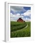 Old Red Barn and Spring Crop of Wheat, Genesee, Idaho, USA-Terry Eggers-Framed Photographic Print