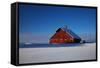 Old Red Barn and Truck after Snow Storm-Terry Eggers-Framed Stretched Canvas