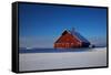 Old Red Barn and Truck after Snow Storm-Terry Eggers-Framed Stretched Canvas