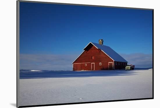 Old Red Barn and Truck after Snow Storm-Terry Eggers-Mounted Photographic Print