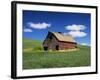 Old Red Barn in a Field of Spring Wheat-Terry Eggers-Framed Photographic Print