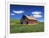 Old Red Barn in a Field of Spring Wheat-Terry Eggers-Framed Photographic Print