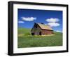 Old Red Barn in a Field of Spring Wheat-Terry Eggers-Framed Photographic Print