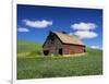 Old Red Barn in a Field of Spring Wheat-Terry Eggers-Framed Photographic Print