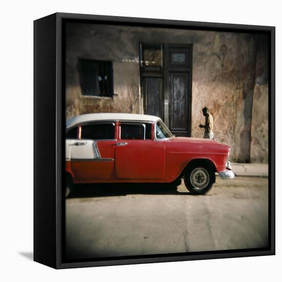 Old Red Car, Havana, Cuba, West Indies, Central America-Lee Frost-Framed Stretched Canvas