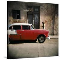 Old Red Car, Havana, Cuba, West Indies, Central America-Lee Frost-Stretched Canvas