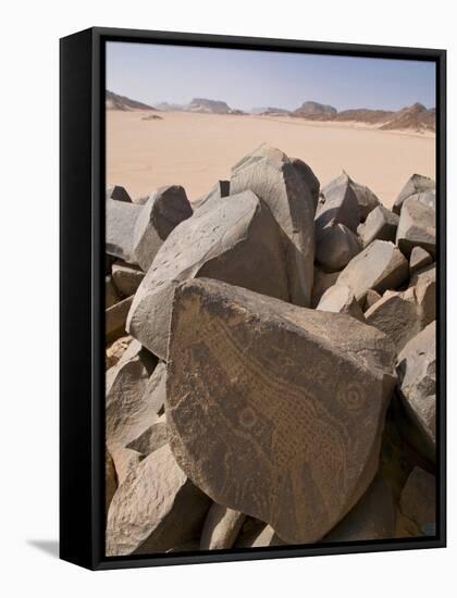 Old Rock Inscriptions in the Tassili N'Ajjer, Sahara, Southern Algeria, North Africa, Africa-Michael Runkel-Framed Stretched Canvas