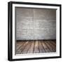 Old Room with Concrete Wall and Wooden Floor-Vlntn-Framed Art Print