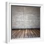 Old Room with Concrete Wall and Wooden Floor-Vlntn-Framed Art Print