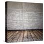 Old Room with Concrete Wall and Wooden Floor-Vlntn-Stretched Canvas