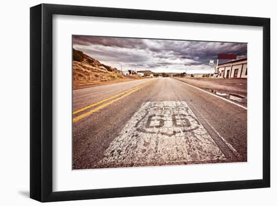 Old Route 66 Shield on Road-null-Framed Art Print