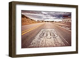 Old Route 66 Shield on Road-null-Framed Art Print