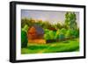 Old Rustic House Rural Painting with Oil. Summer Country Landscape, Sunny Green Trees, Flowering Gr-Valery Rybakow-Framed Art Print