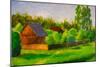 Old Rustic House Rural Painting with Oil. Summer Country Landscape, Sunny Green Trees, Flowering Gr-Valery Rybakow-Mounted Premium Giclee Print