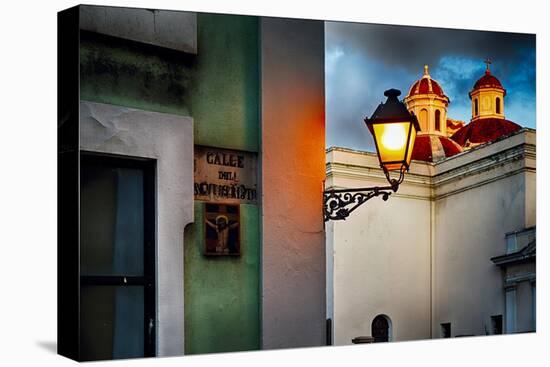 Old San Juan Street Corner With A Cathedral-George Oze-Stretched Canvas