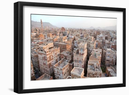 Old Sanaa Buildings - Traditional Yemen Houses-zanskar-Framed Art Print