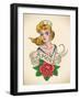 Old-School Navy Tattoo of a Pinup Lady with a Red Rose. Raster Image (Check My Portfolio for Option-Arty-Framed Art Print