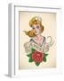 Old-School Navy Tattoo of a Pinup Lady with a Red Rose. Raster Image (Check My Portfolio for Option-Arty-Framed Art Print