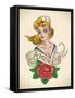 Old-School Navy Tattoo of a Pinup Lady with a Red Rose. Raster Image (Check My Portfolio for Option-Arty-Framed Stretched Canvas