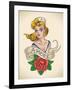 Old-School Navy Tattoo of a Pinup Lady with a Red Rose. Raster Image (Check My Portfolio for Option-Arty-Framed Art Print
