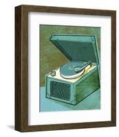 Old School Record Player in Aqua-John W^ Golden-Framed Art Print