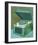 Old School Record Player in Aqua-John W^ Golden-Framed Giclee Print