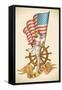 Old-School US NAVY Tattoo of a Pin-Up Lady with the Flag in Her Hand. Raster Image (Check My Portfo-Arty-Framed Stretched Canvas
